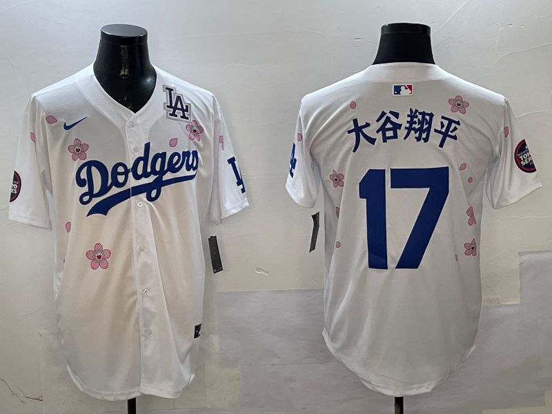 Men Los Angeles Dodgers 17 Ohtani White Sakura Edition 2025 Nike MLB Jersey style 3207
